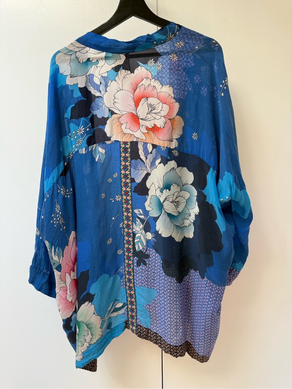Johnny Was Embroidered  Floral Top in Blue, Coral and Cream - Picture 5 of 5